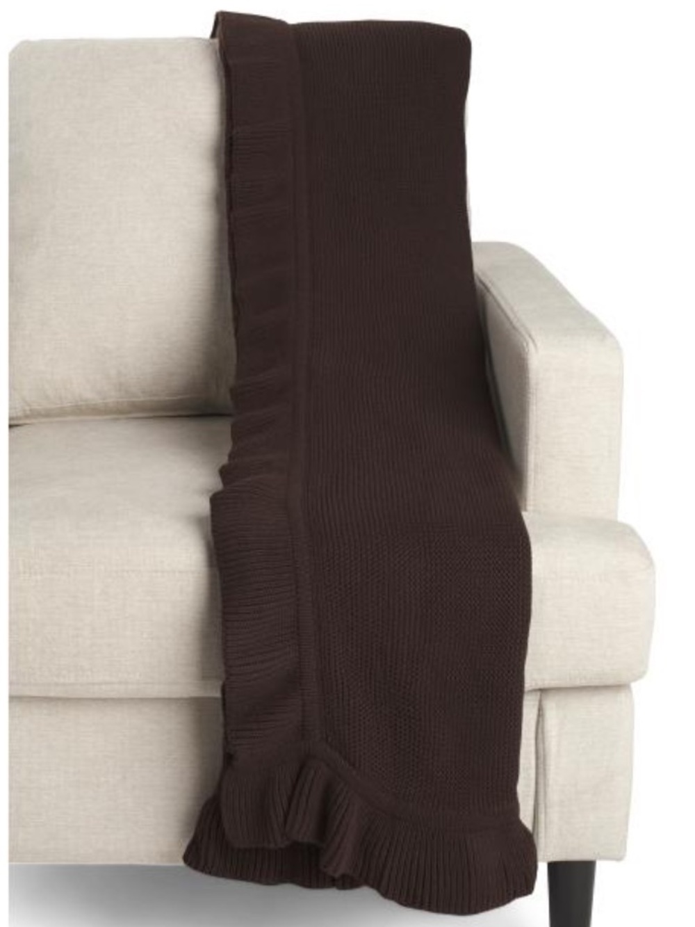 KASSATEX Chocolate Knit Ruffle Trim Throw
